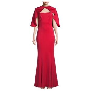 Black Halo Elegant Red Cape-Shoulder Evening Gown